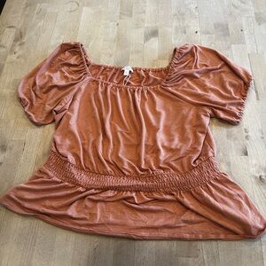 LC Lauren Conrad Orange Smocked Short Sleeve Blouse